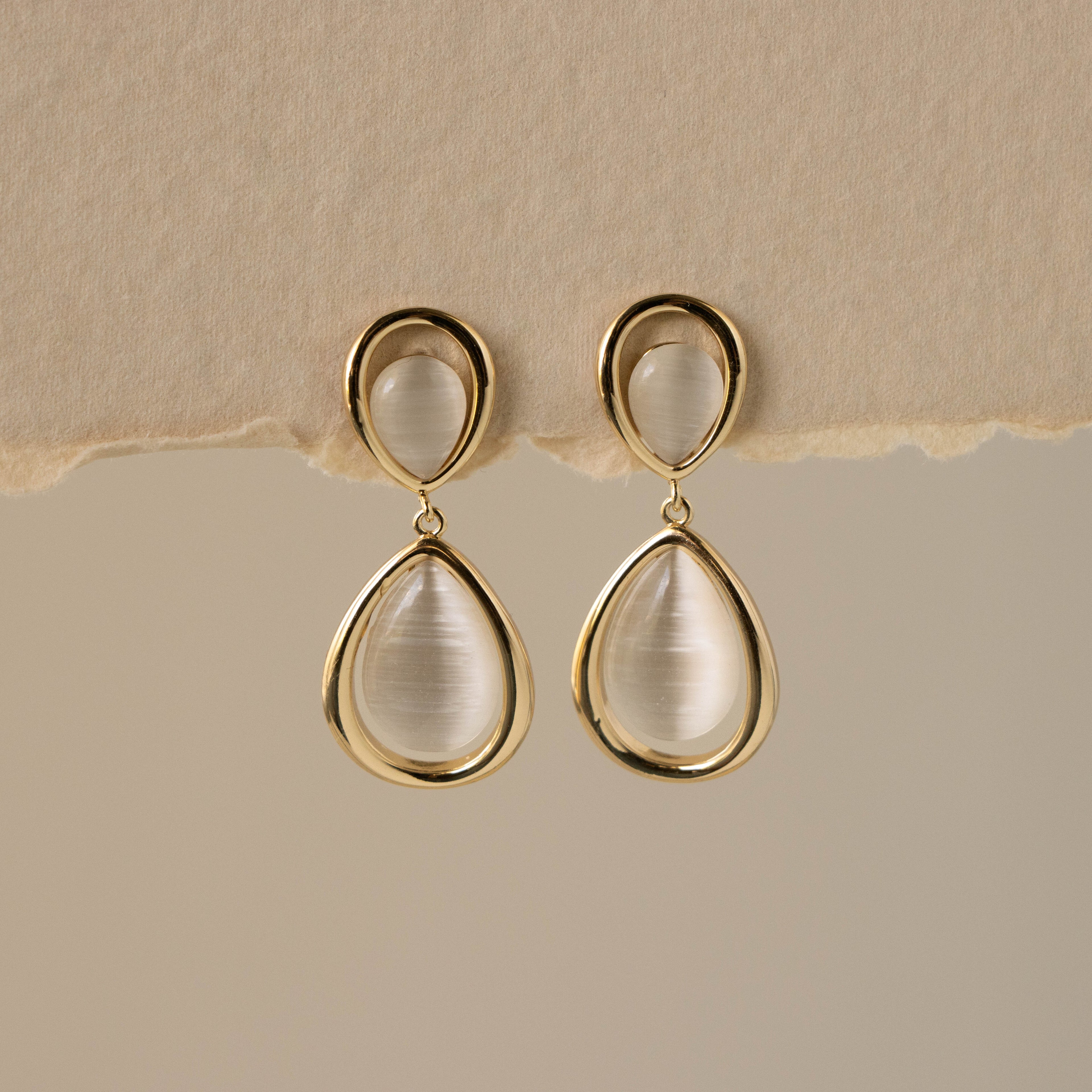 Duo Pear Moonstone Drop Studs