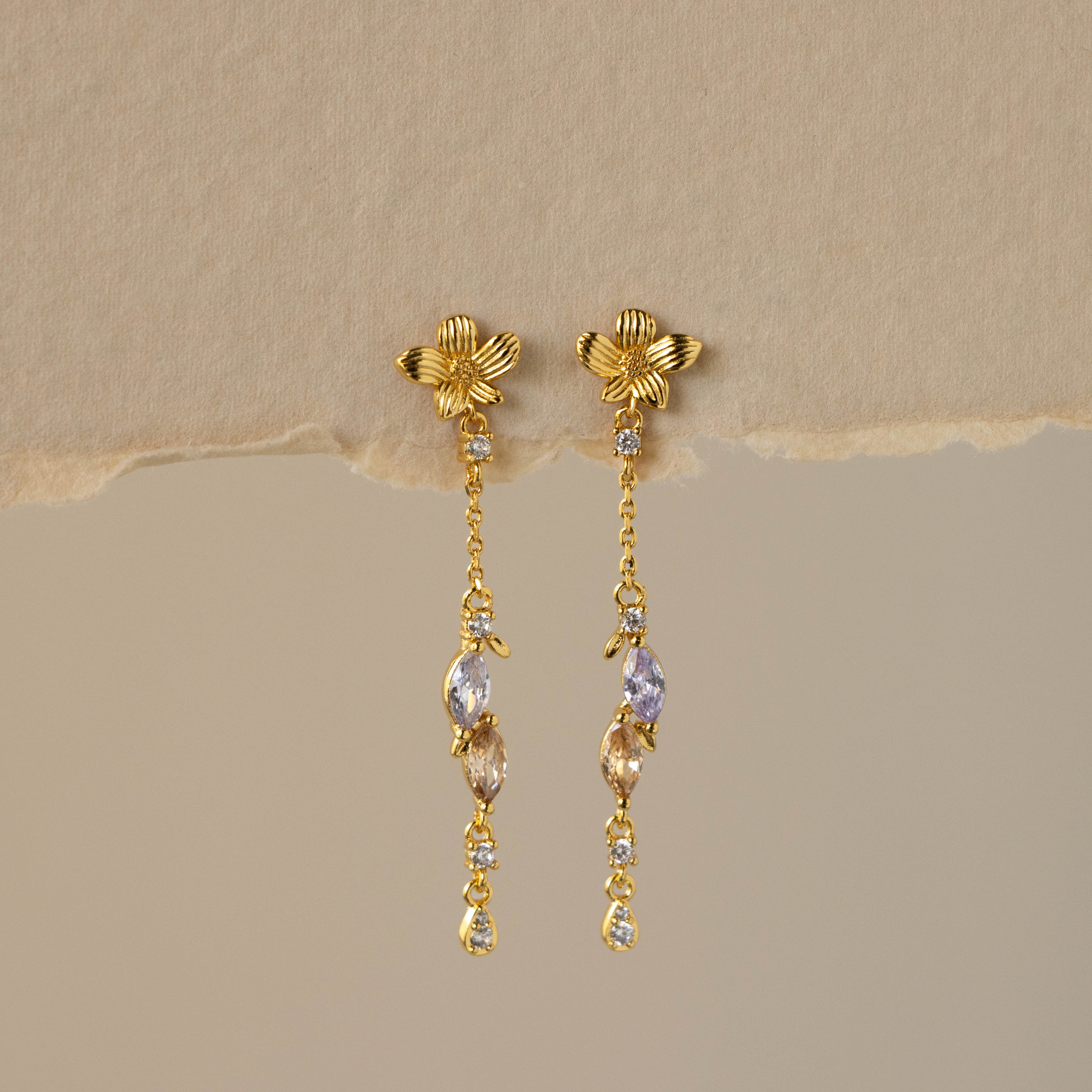 Mixed Amethyst & Topaz Flower Chain Studs