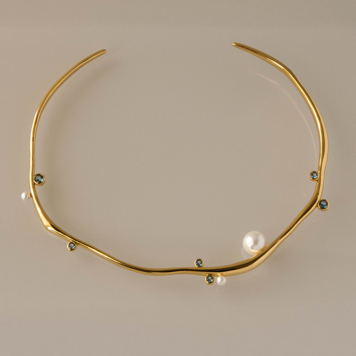 Open Pearl & Blue Zircon Choker Necklace
