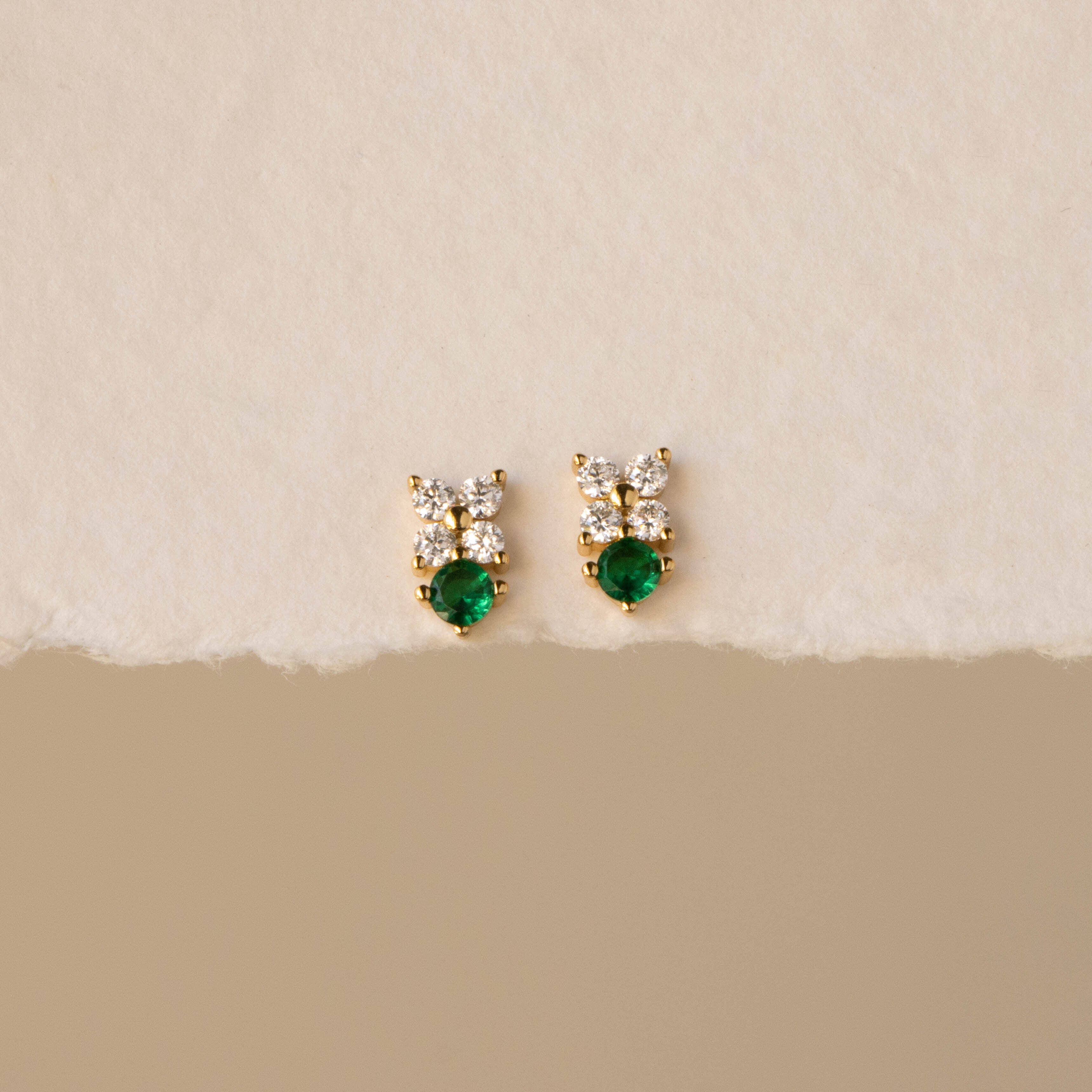 Diamond Flower Emerald Studs