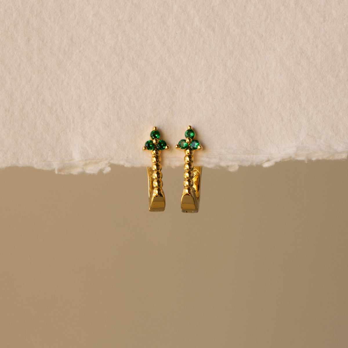 Beaded Emerald Flower Hoops