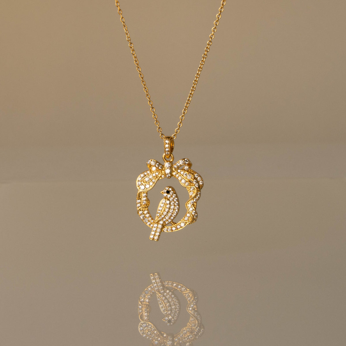 Pave Cardinal Bow Wreath Necklace