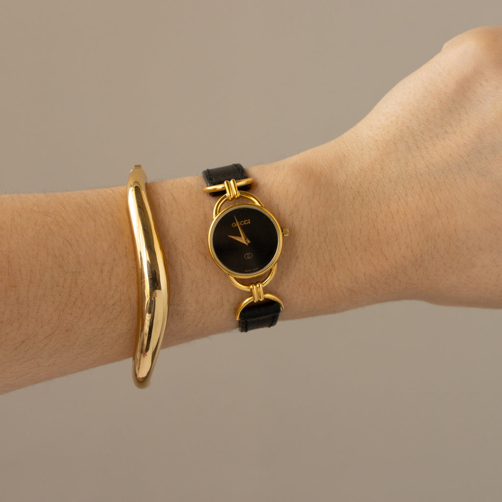 Vintage Gucci Swiss Midnight Leather Horsebit Gold Watch