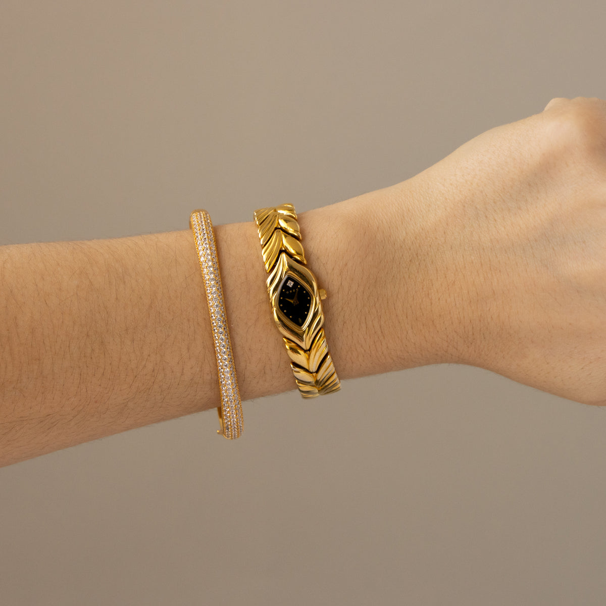 Vintage Gres Midnight Leaf Link Gold Watch