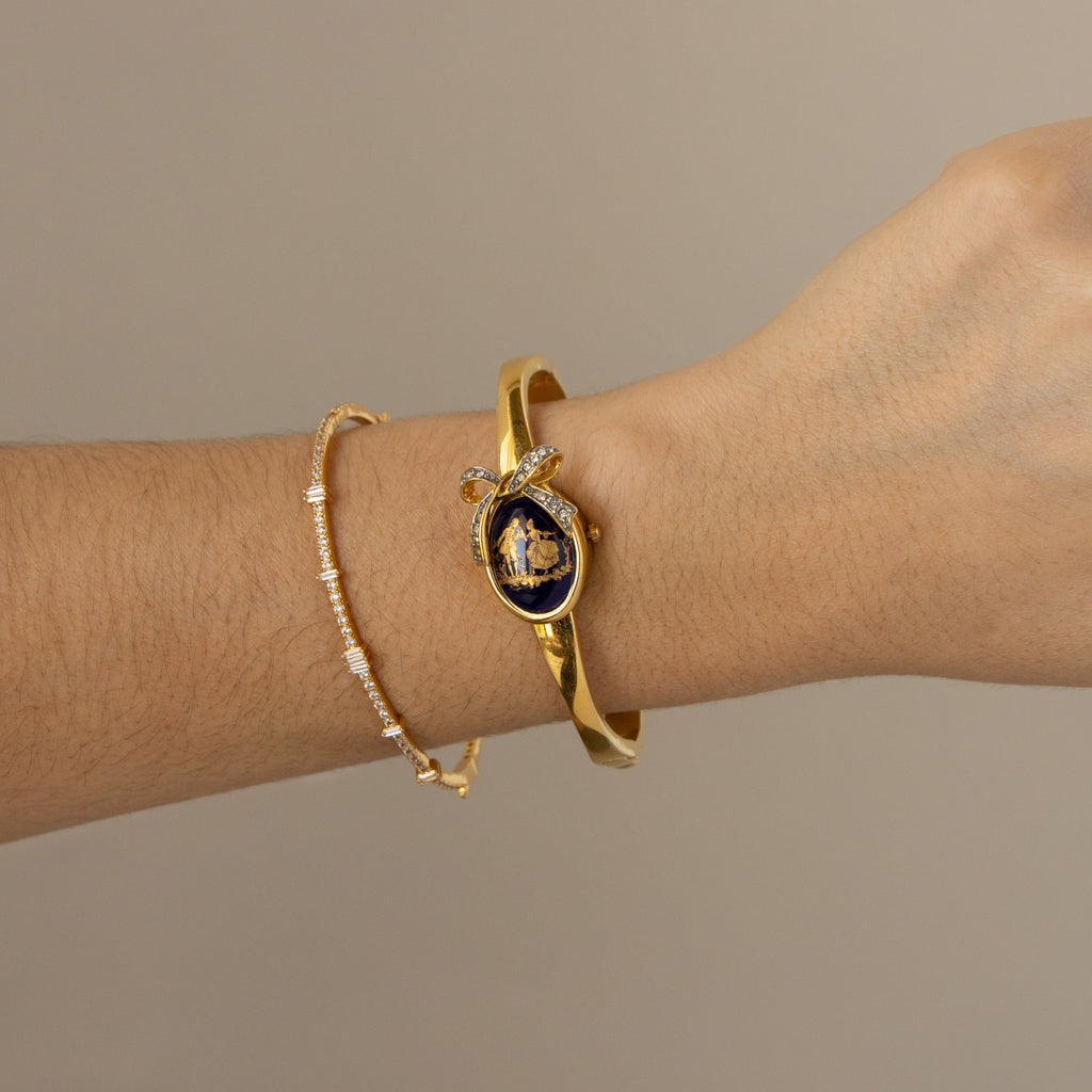 Vintage Garat Pave Bow Locket Cuff Gold Watch
