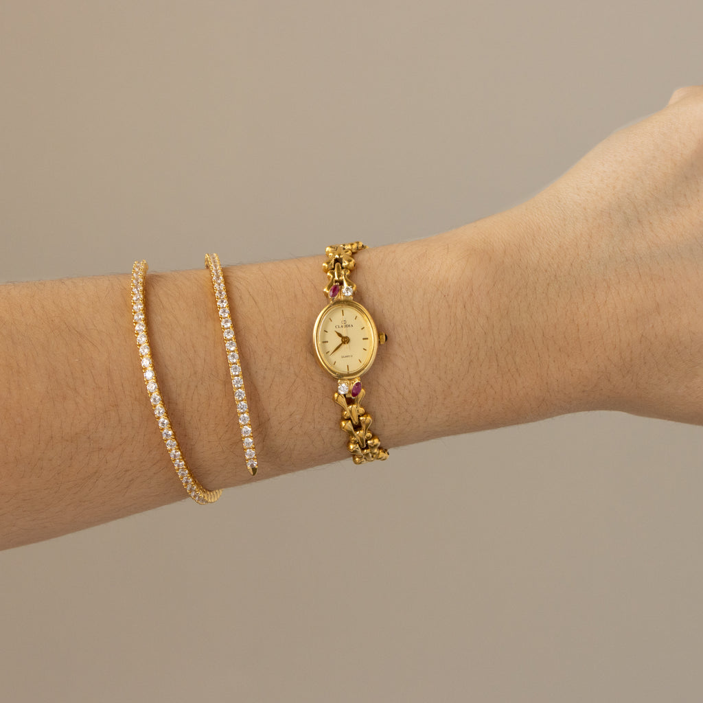 Vintage Claudia Ruby Oval Gold Watch