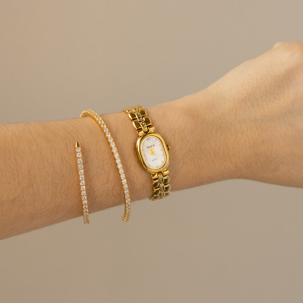 Vintage Lombardi Oval Pearl Gold Watch