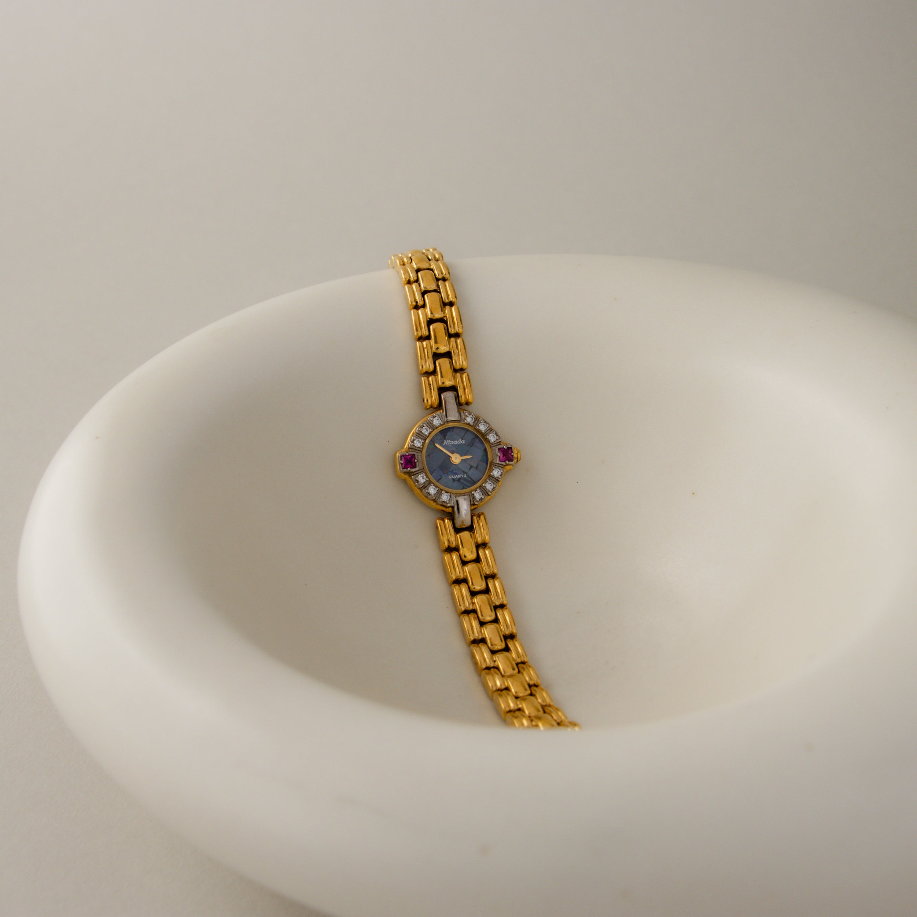 Vintage Nivada Mosaic Ruby Gold Women's Watch Caitlyn Minimalist - Main Image