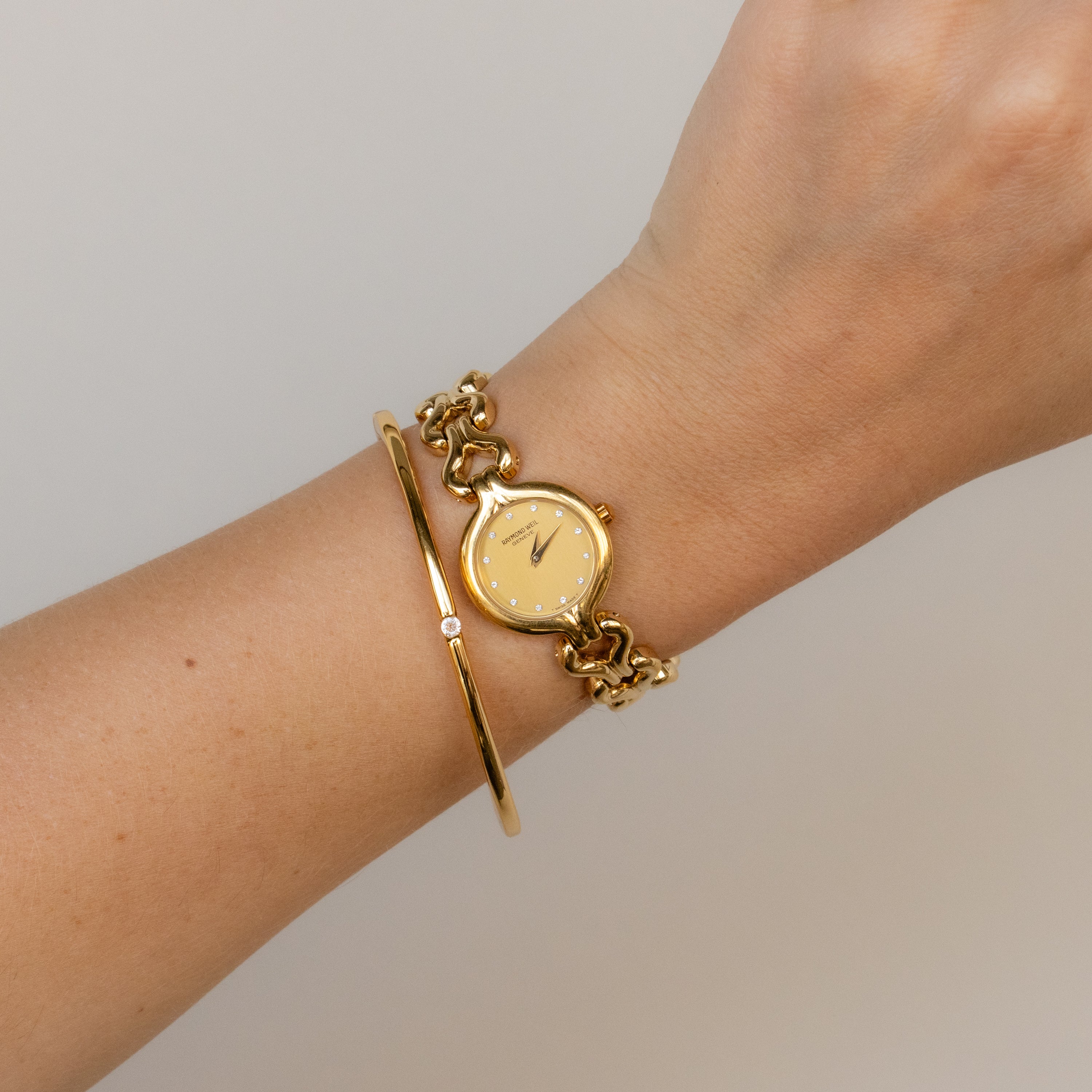 Vintage Raymond Weil Swiss Pave Link Gold Watch
