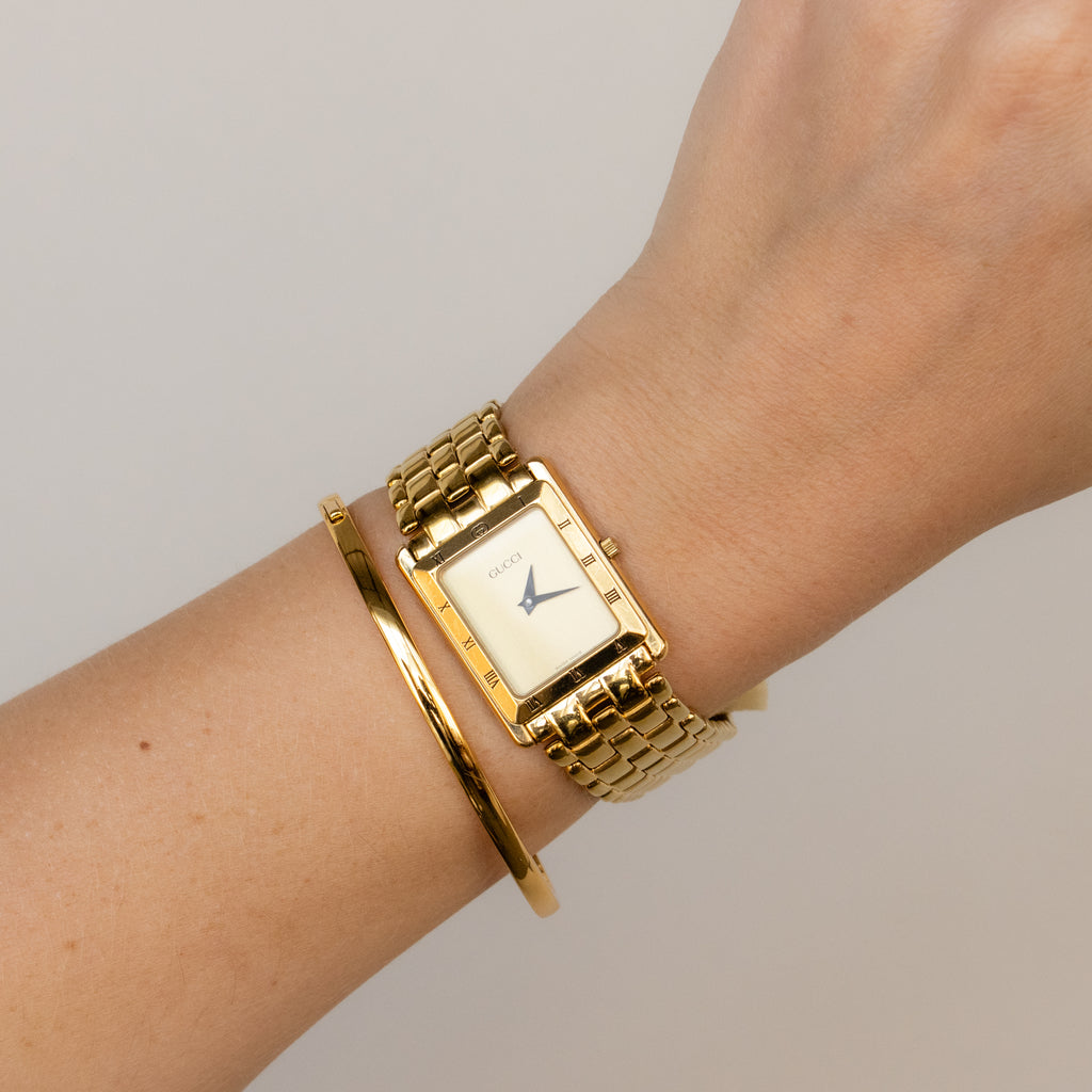 Vintage Gucci Swiss Bold Rectangular Gold Watch