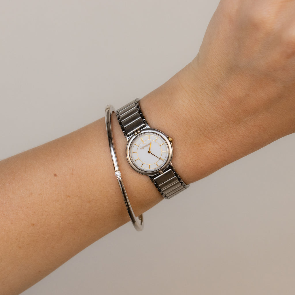 Vintage YSL Bold Ribbed Two Tone Watch