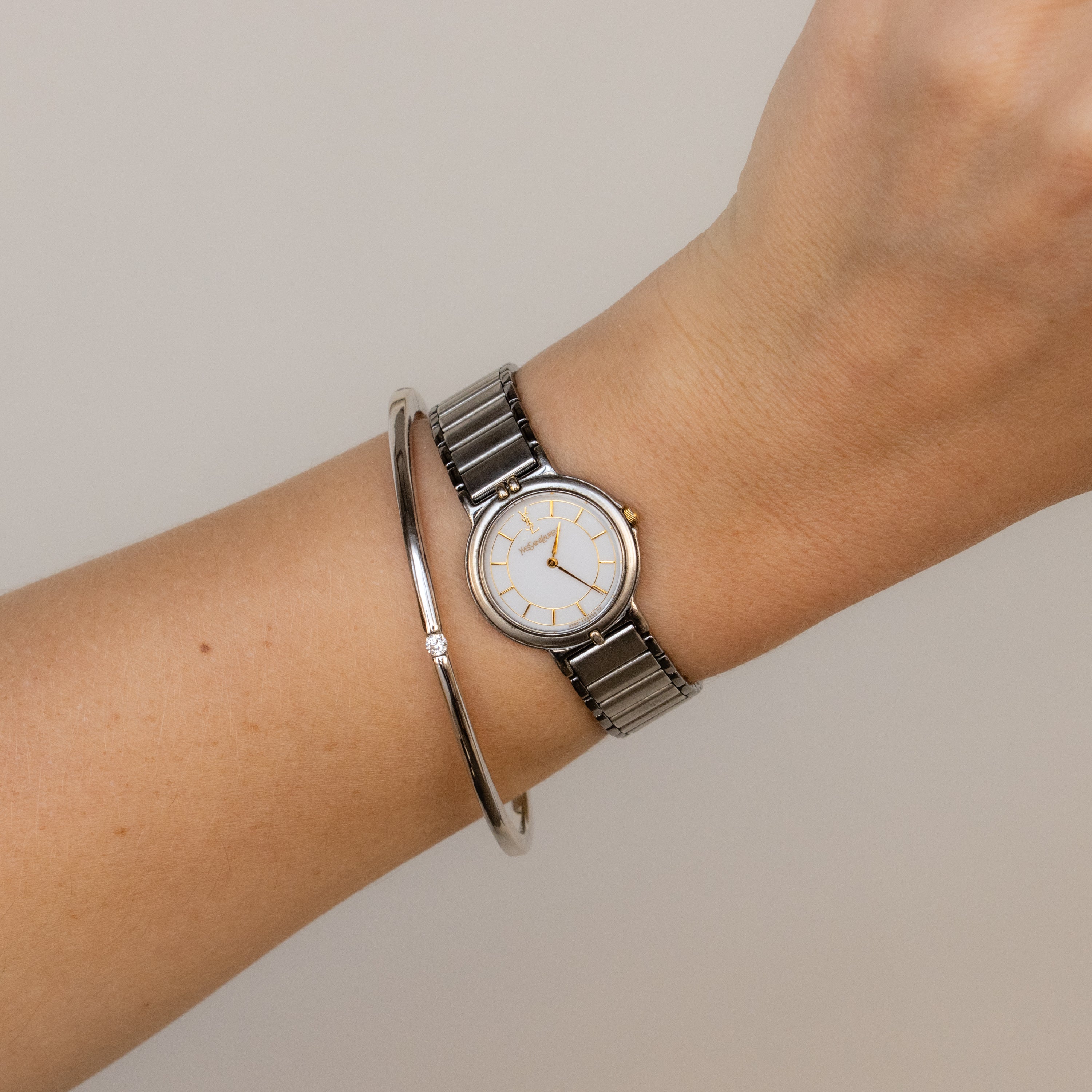 Vintage YSL Bold Ribbed Two Tone Watch