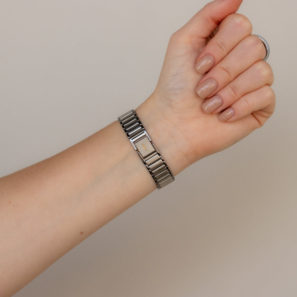 Vintage YSL Bold Ribbed Two Tone Watch