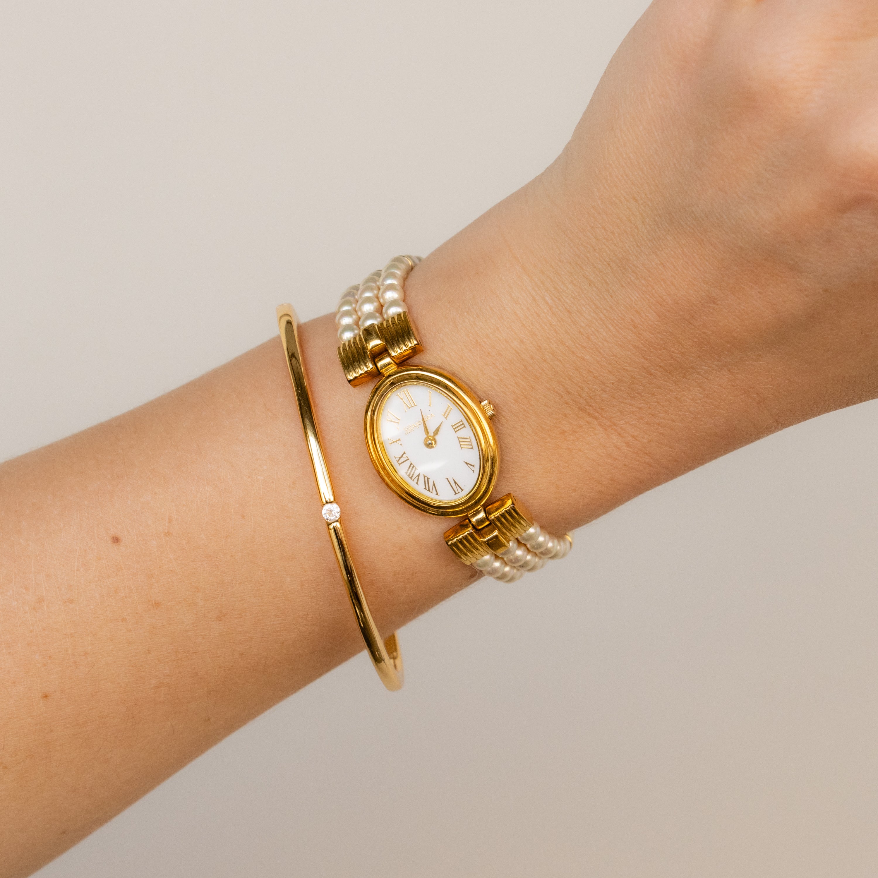 Vintage Majorica Swiss Pearl Gold Watch