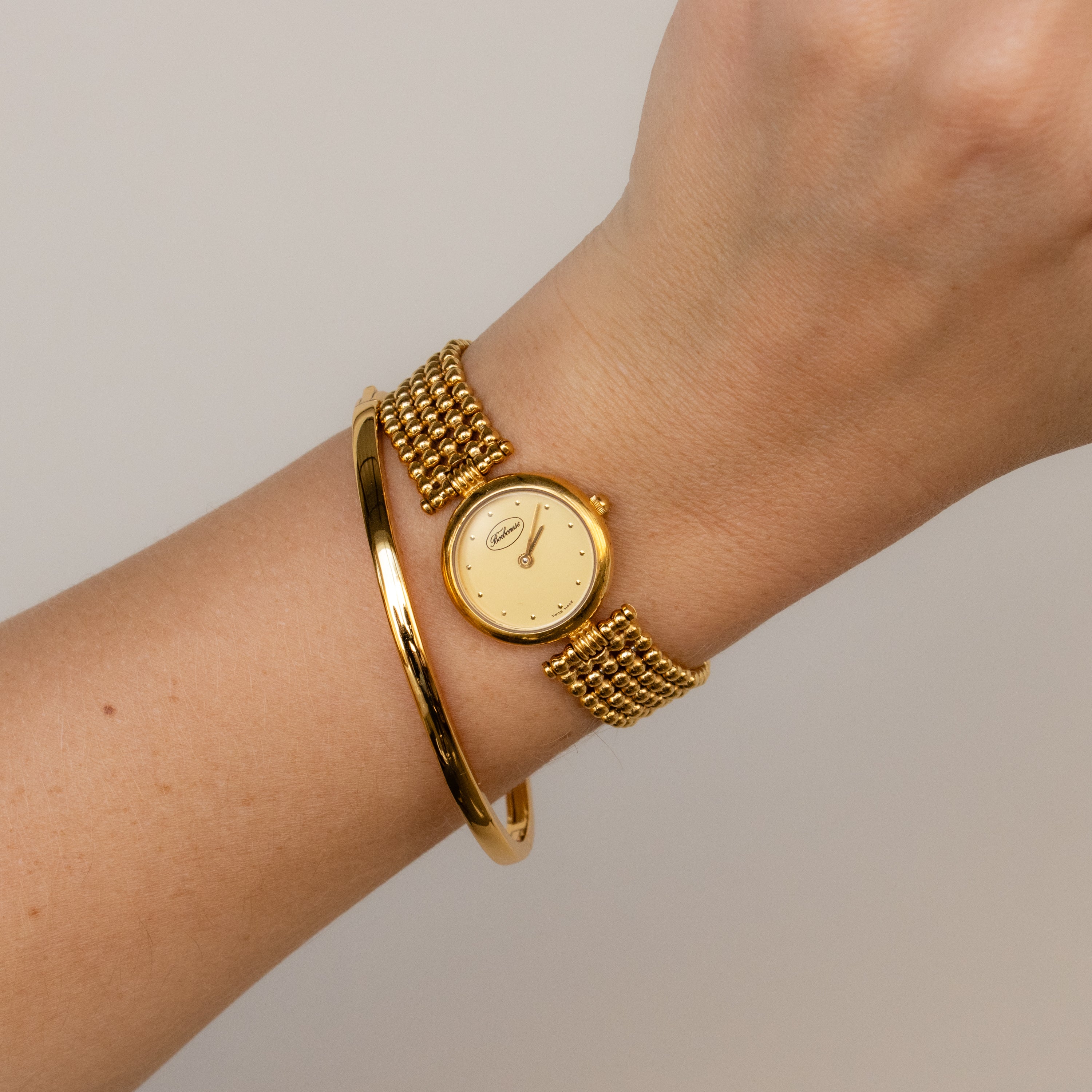 Vintage Borbonese Swiss Beaded Gold Watch