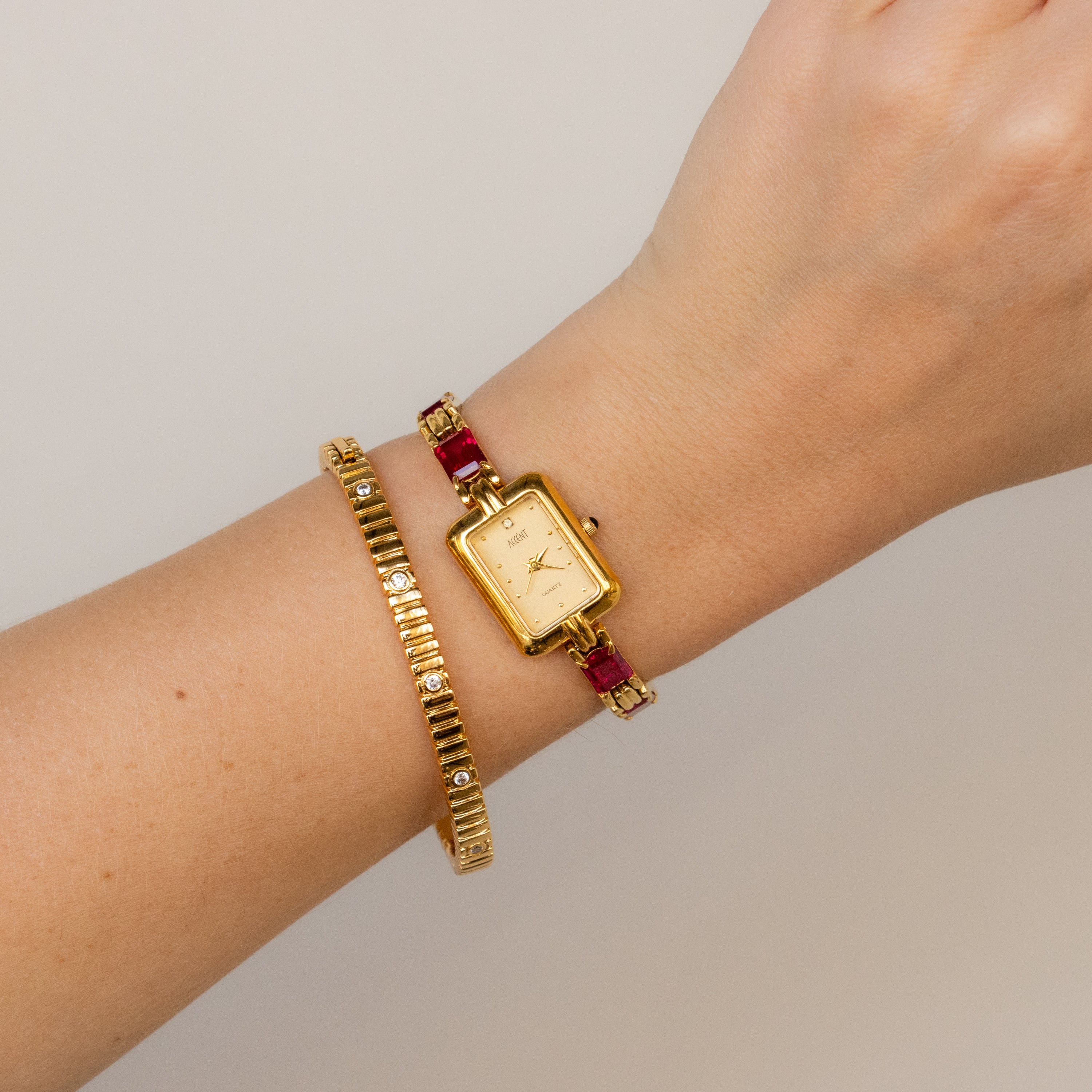 Vintage Accent Ruby Gold Watch