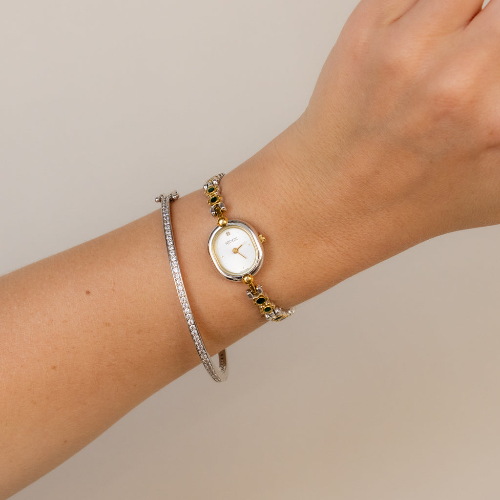 Vintage Nichibi Emerald Two Tone Watch