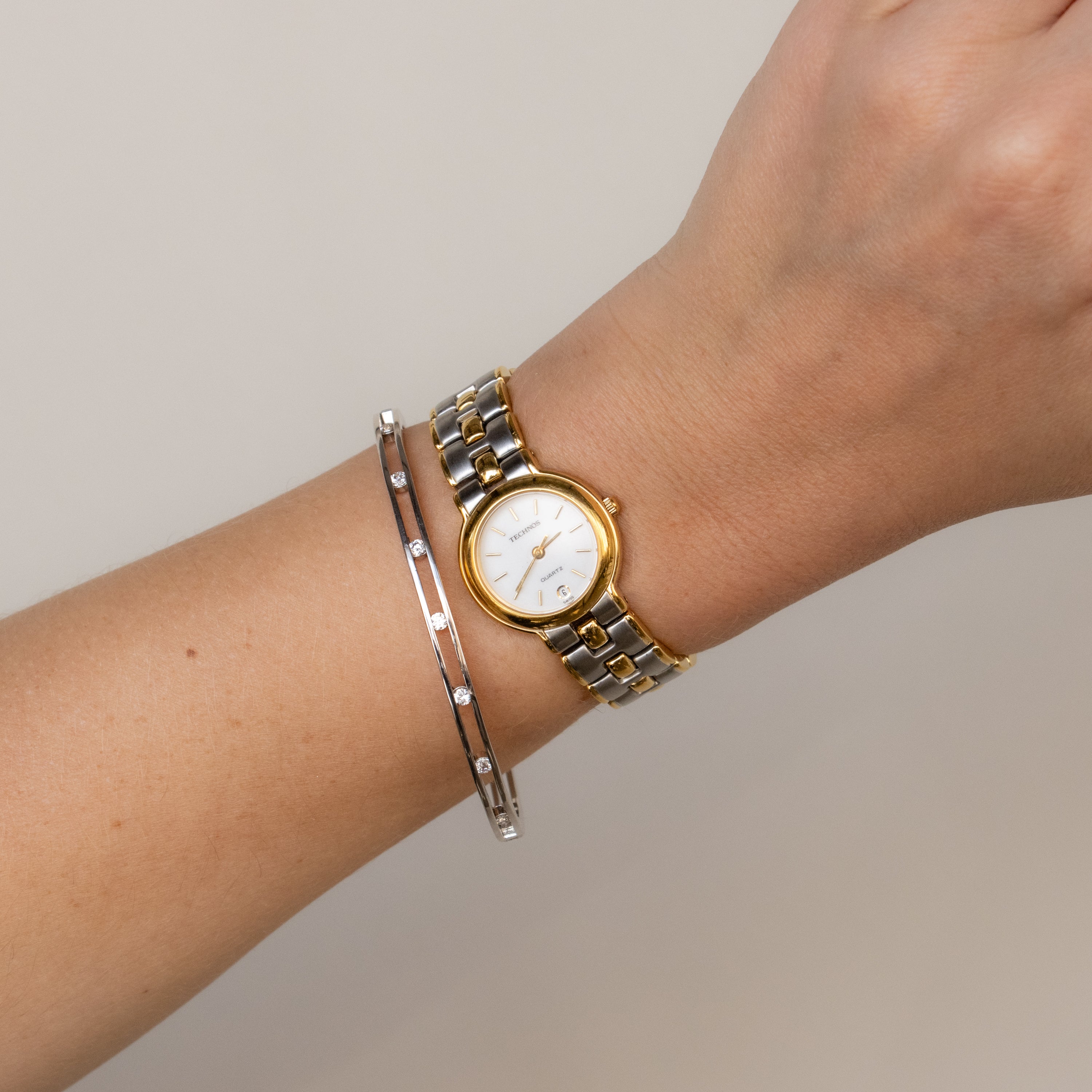 Vintage Technos Swiss Round Two Tone Watch