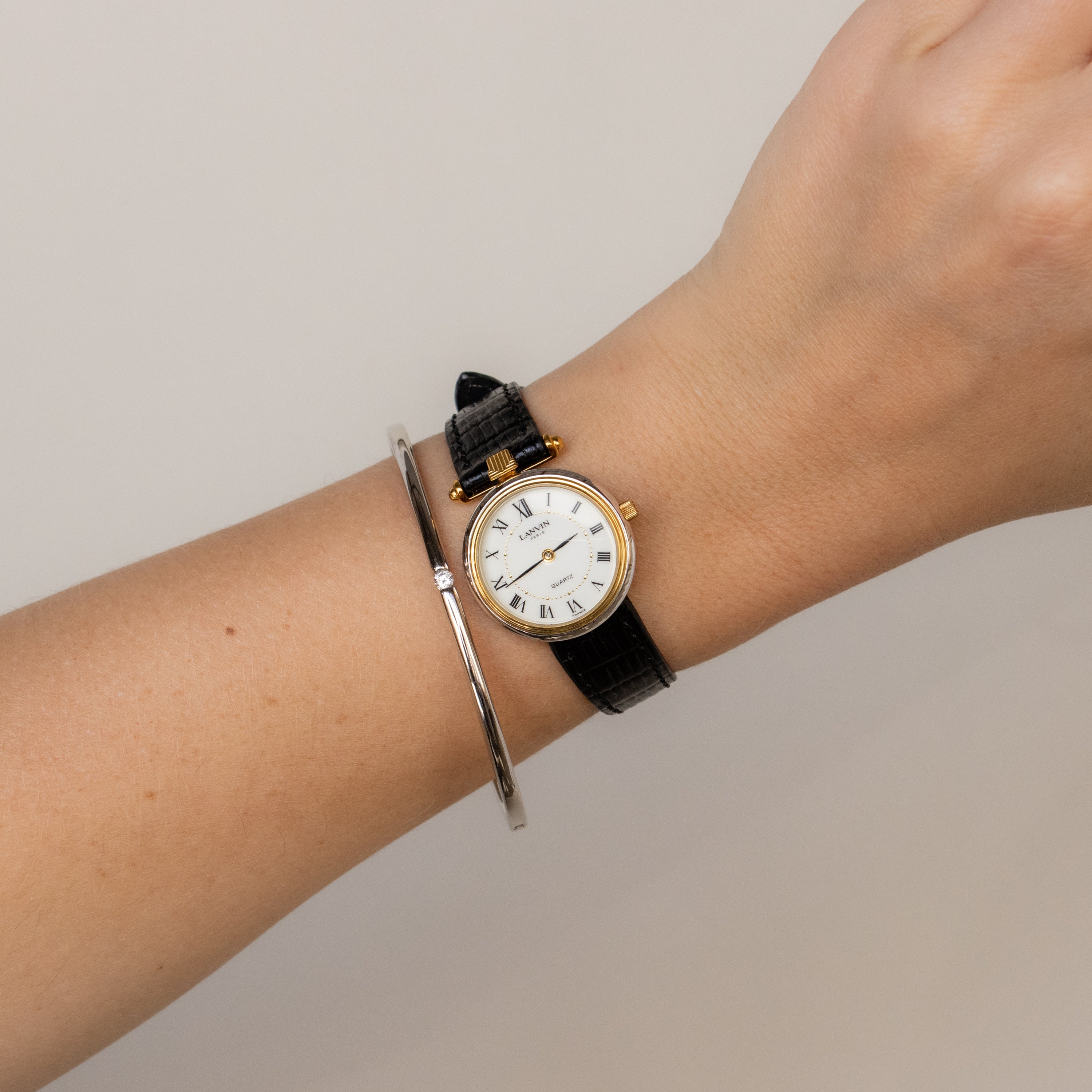 Vintage Lanvin Black Strap Two Tone Watch