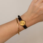 Vintage Seiko Quartz Brown Strap Gold Watch