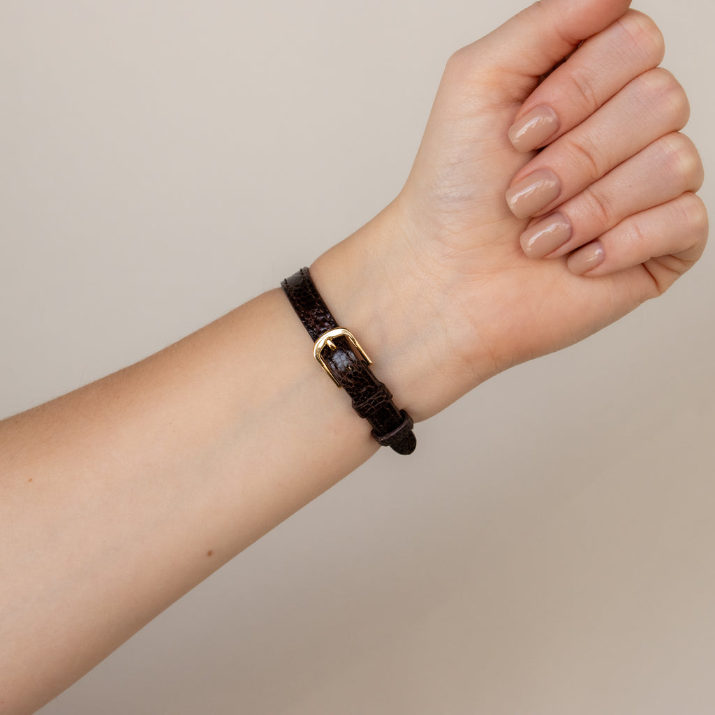 Vintage Seiko Quartz Brown Strap Gold Watch