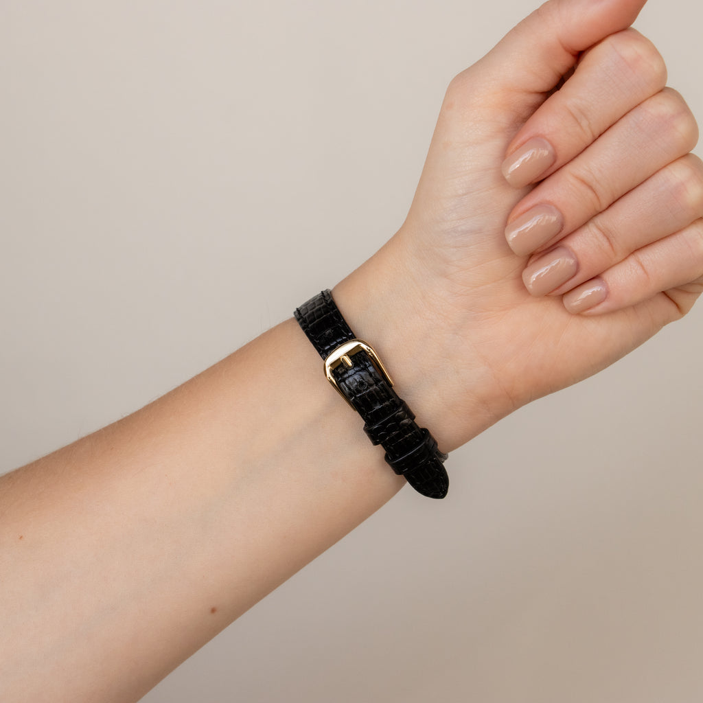 Vintage Enicar Swiss Black Strap Gold Watch