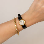 Vintage Seiko Roman Black Strap Gold Watch