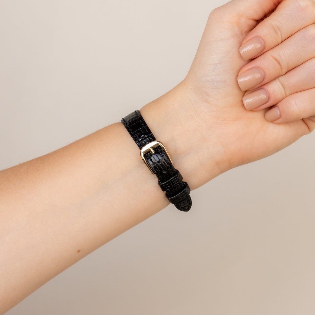 Vintage Seiko Roman Black Strap Gold Watch