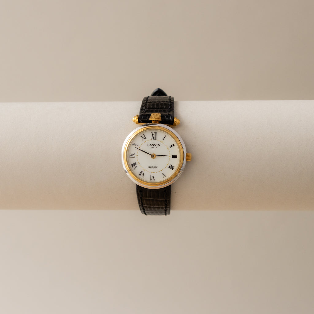 Vintage Lanvin Black Strap Two Tone Watch