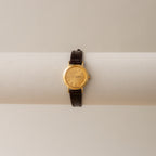 Vintage Seiko Quartz Brown Strap Gold Watch