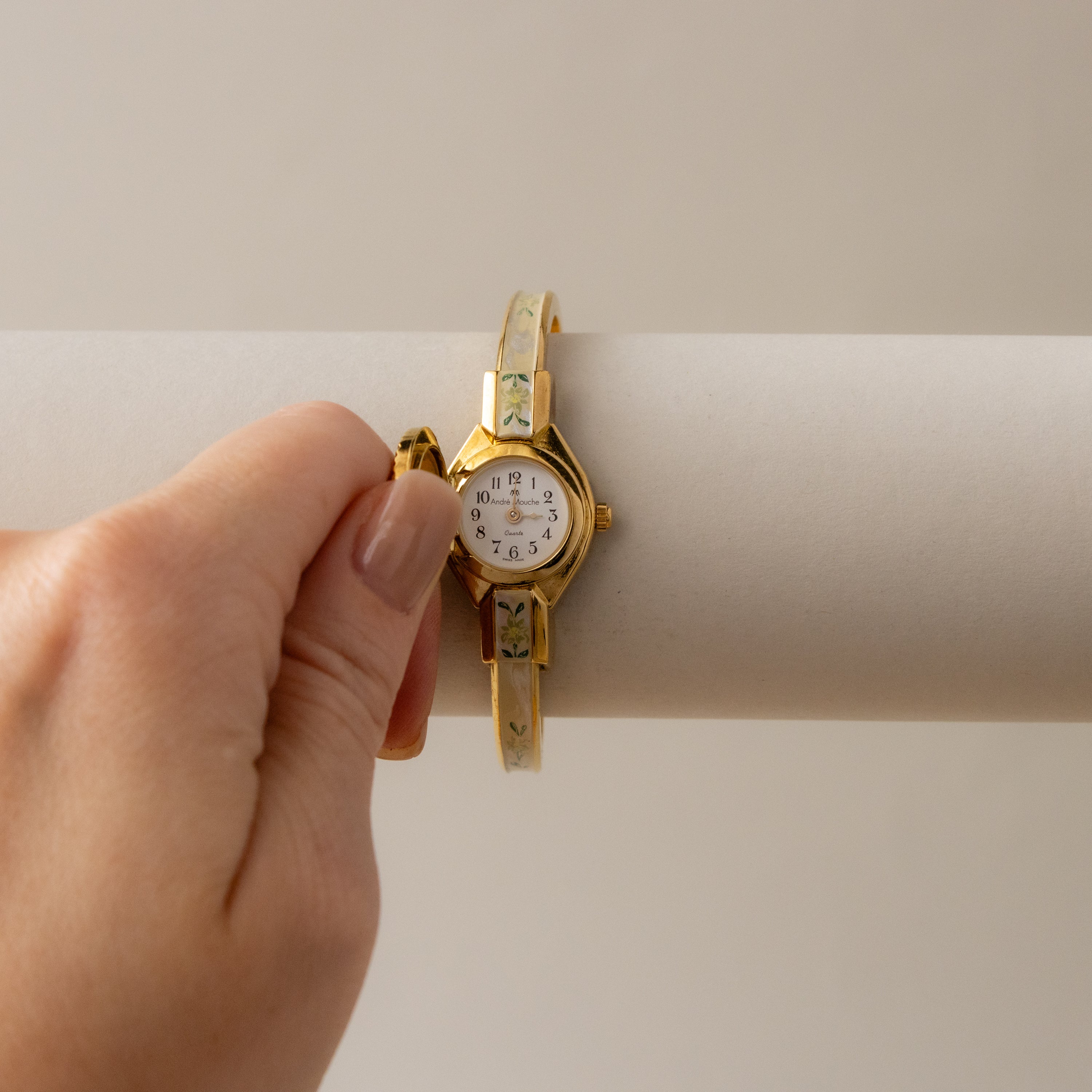 Vintage André Mouche Swiss Locket Cuff Gold Watch