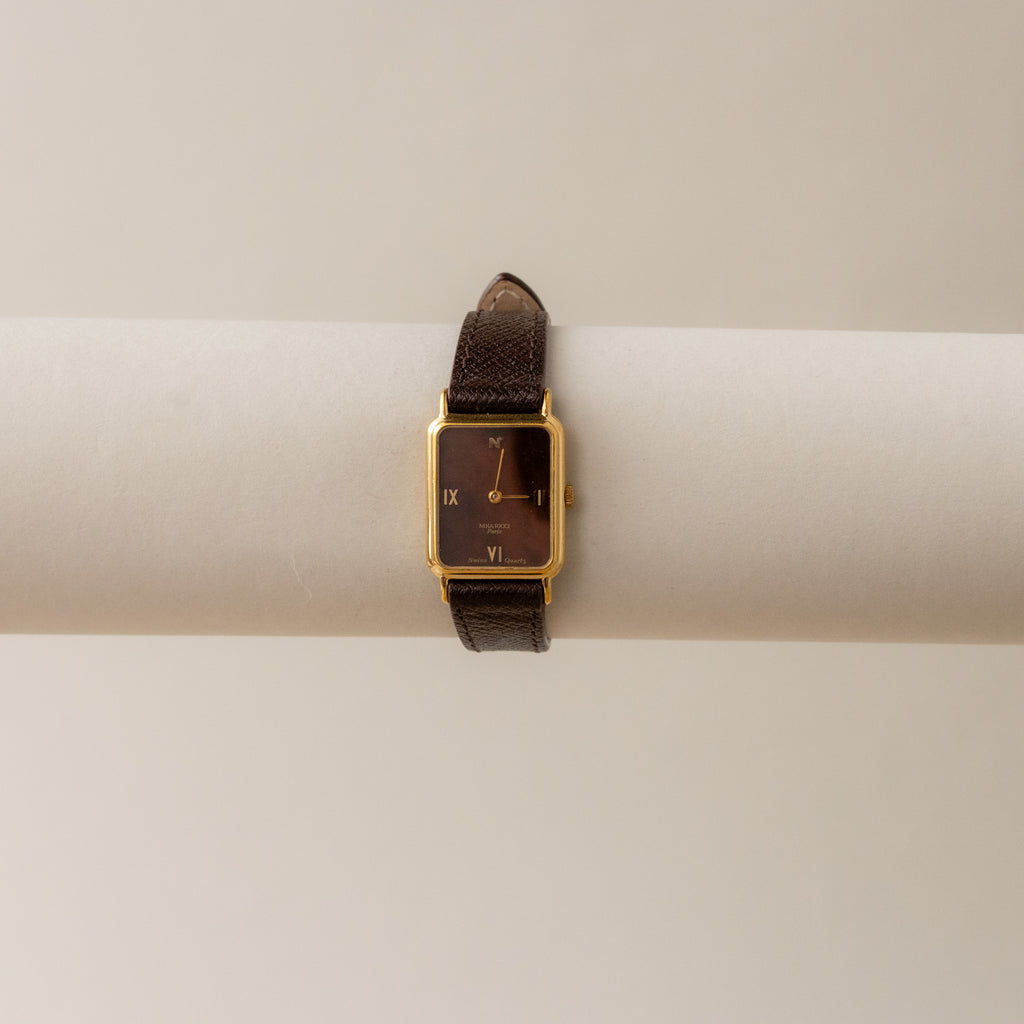 Vintage Nina Ricci Swiss Brown Dial Gold Watch