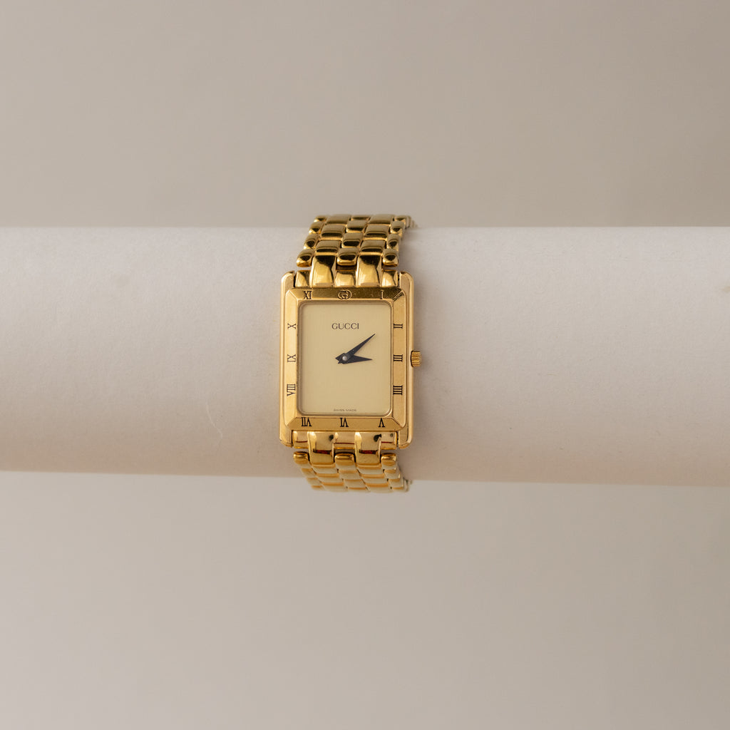 Vintage Gucci Swiss Bold Rectangular Gold Watch