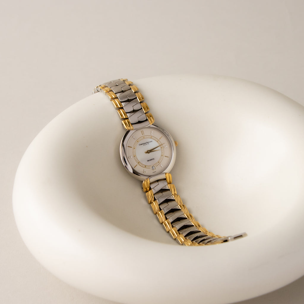 Vintage Christian Bernard Bold Pave Two Tone Watch
