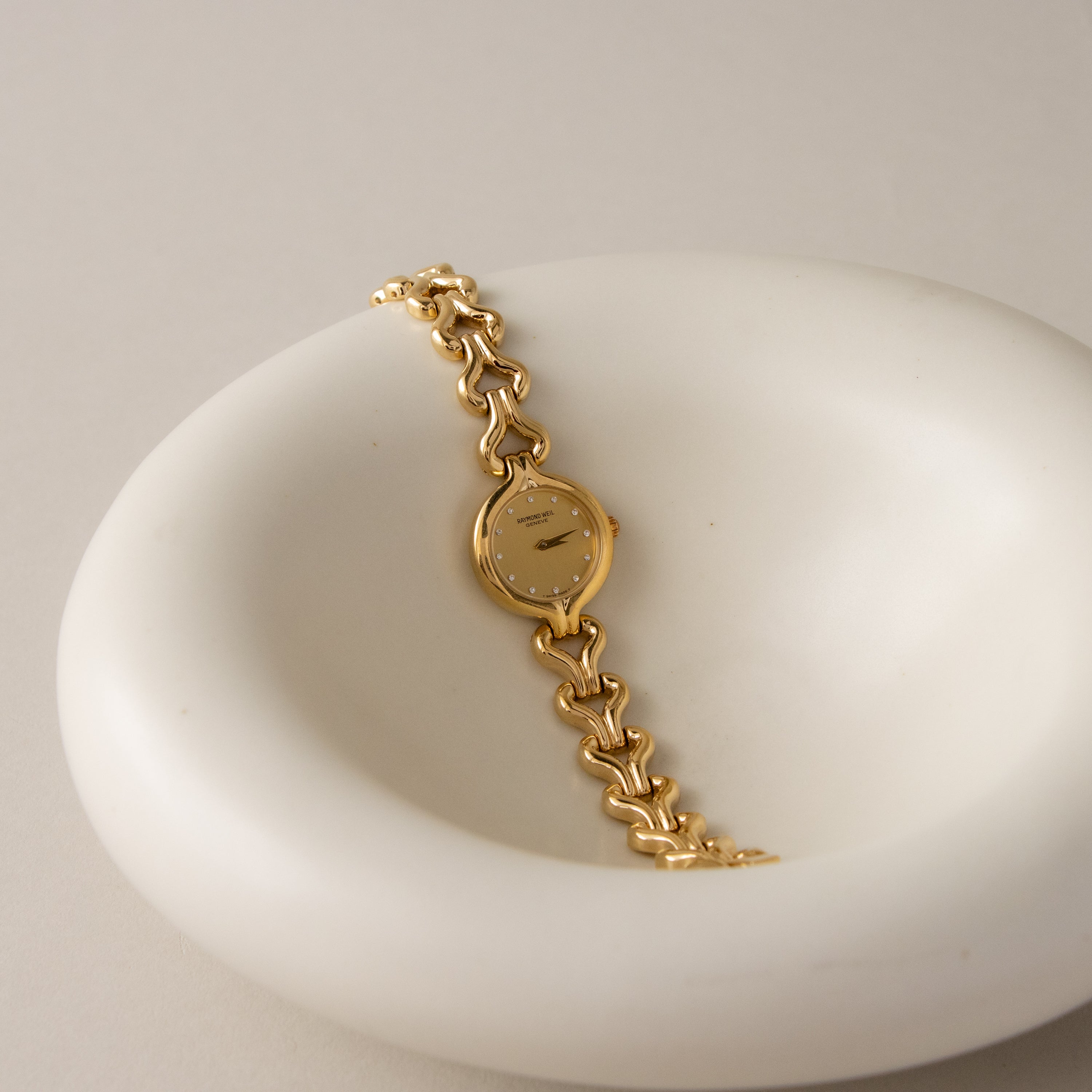 Vintage Raymond Weil Swiss Pave Link Gold Watch