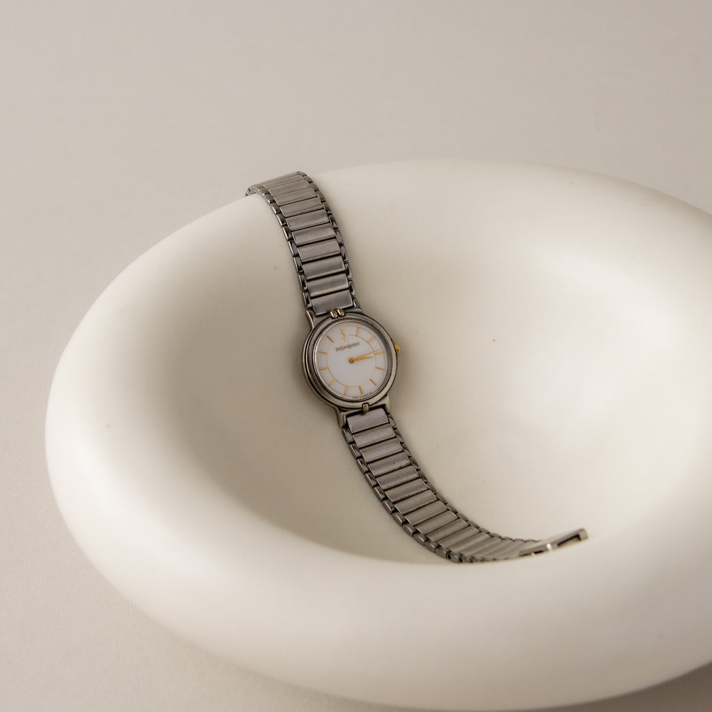 Vintage YSL Bold Ribbed Two Tone Watch