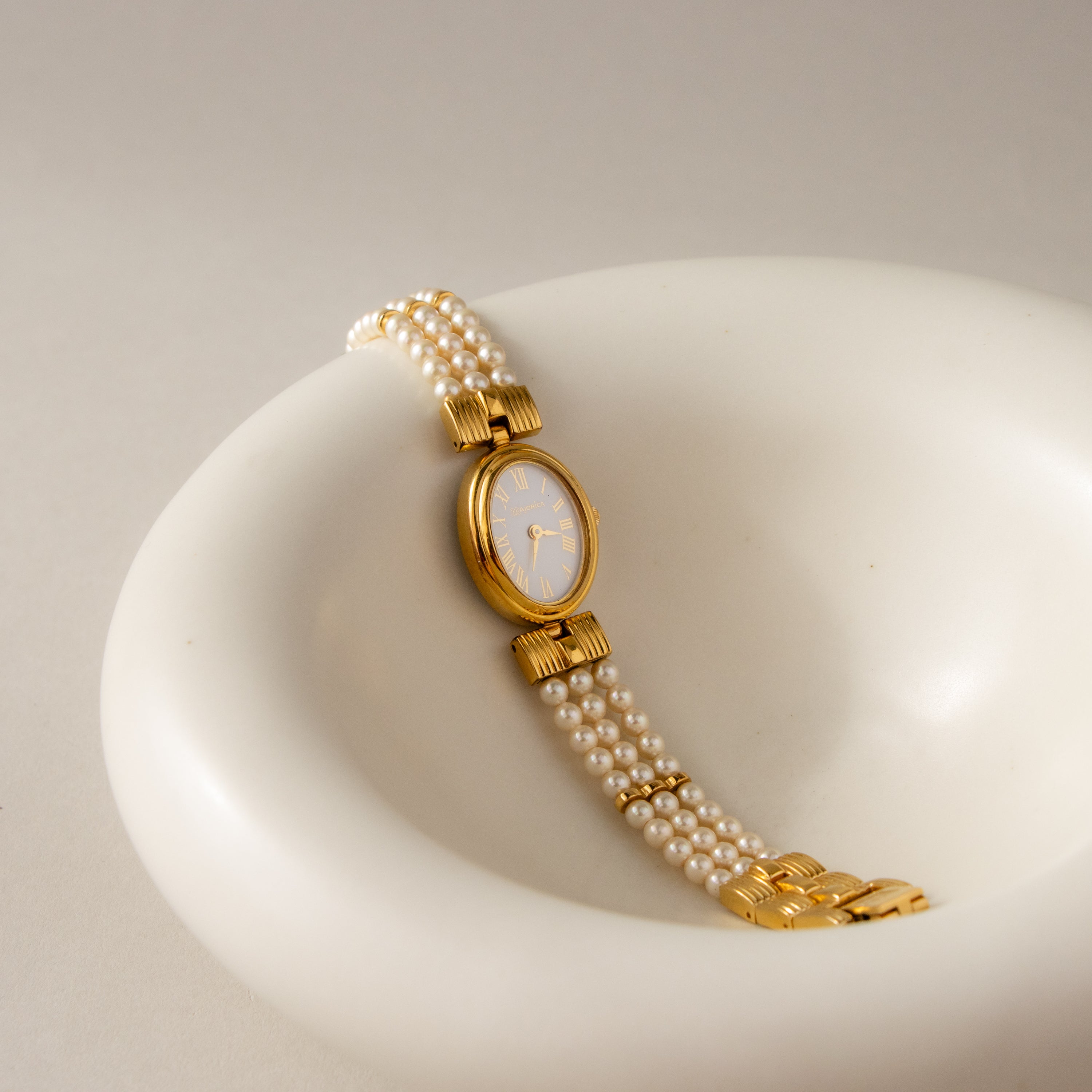 Vintage Majorica Swiss Pearl Gold Watch