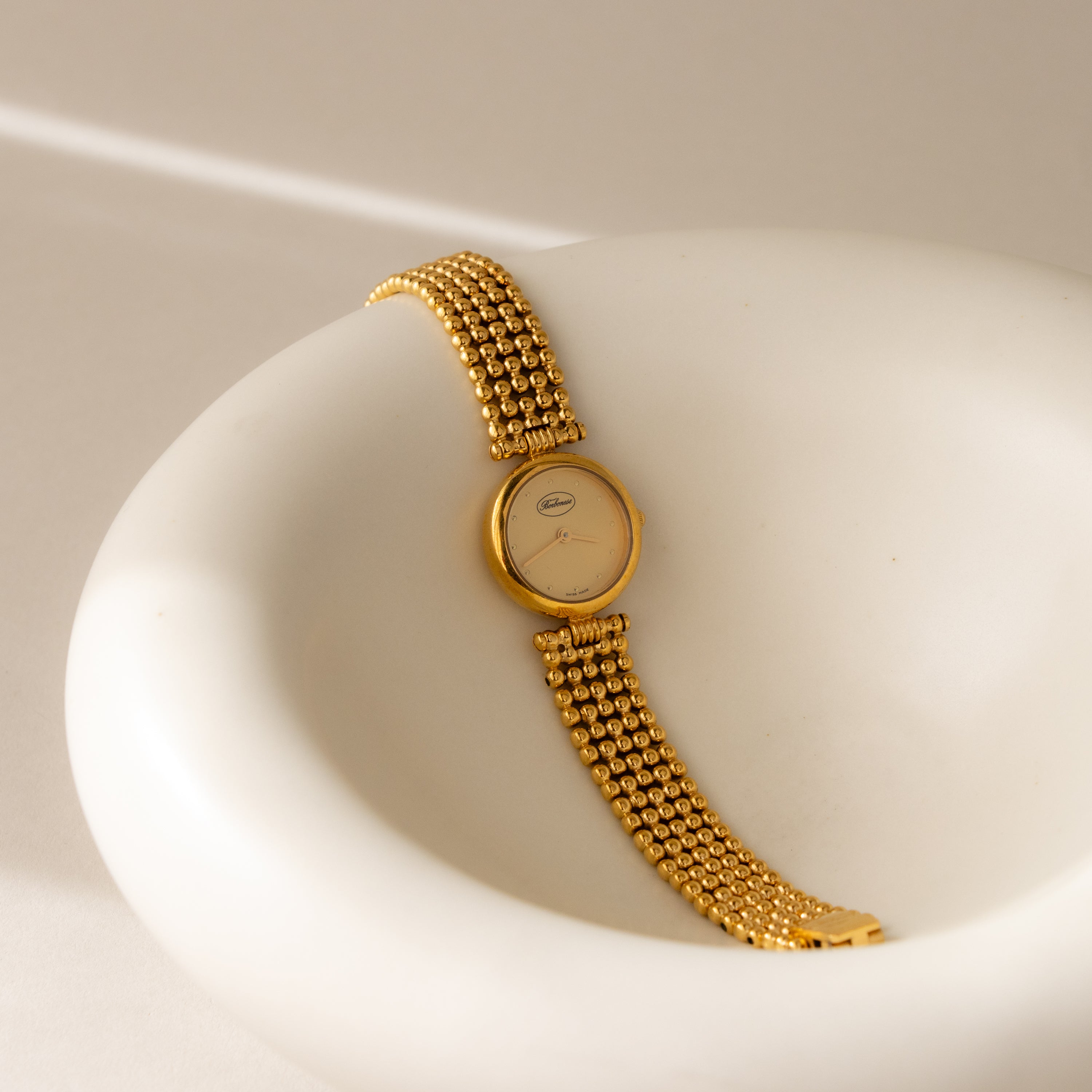 Vintage Borbonese Swiss Beaded Gold Watch