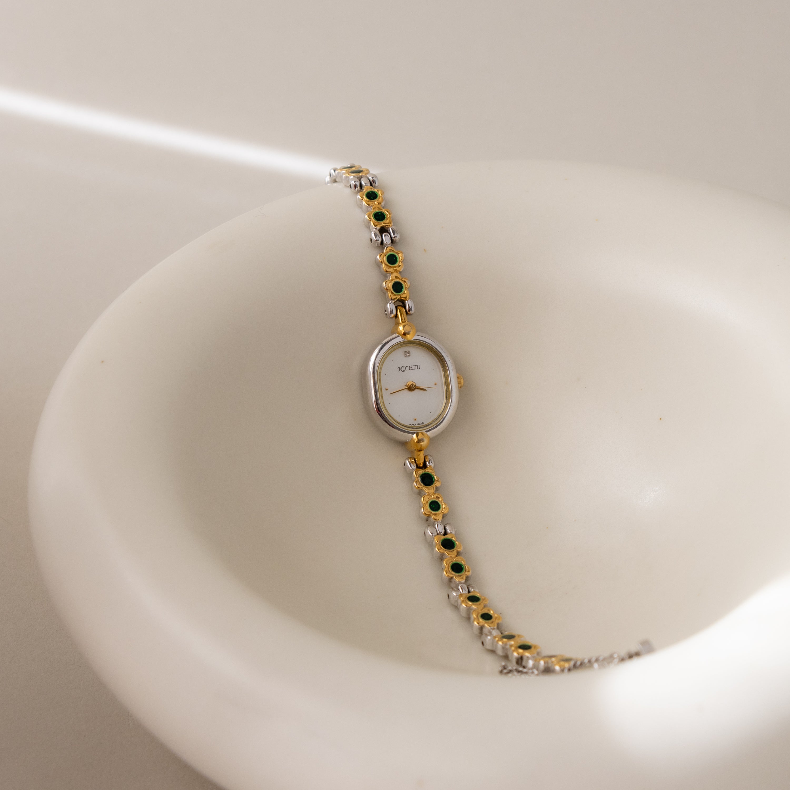 Vintage Nichibi Emerald Two Tone Watch