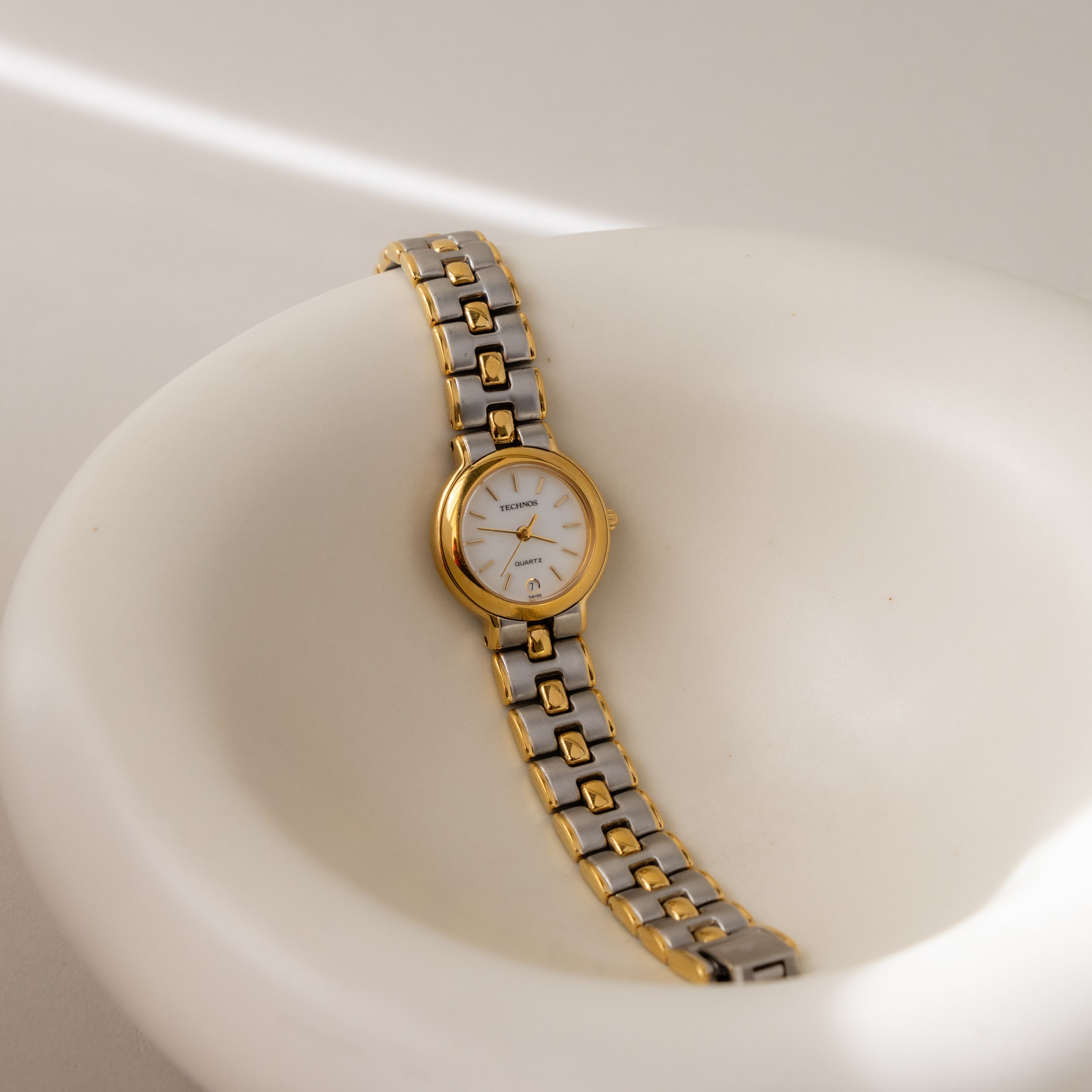 Vintage Technos Swiss Round Two Tone Watch