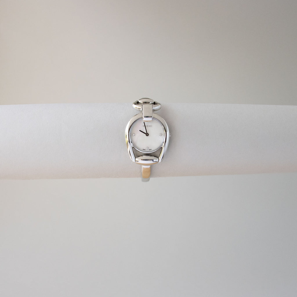 Vintage Gucci Swiss Pearl Sculptural Link Silver Watch