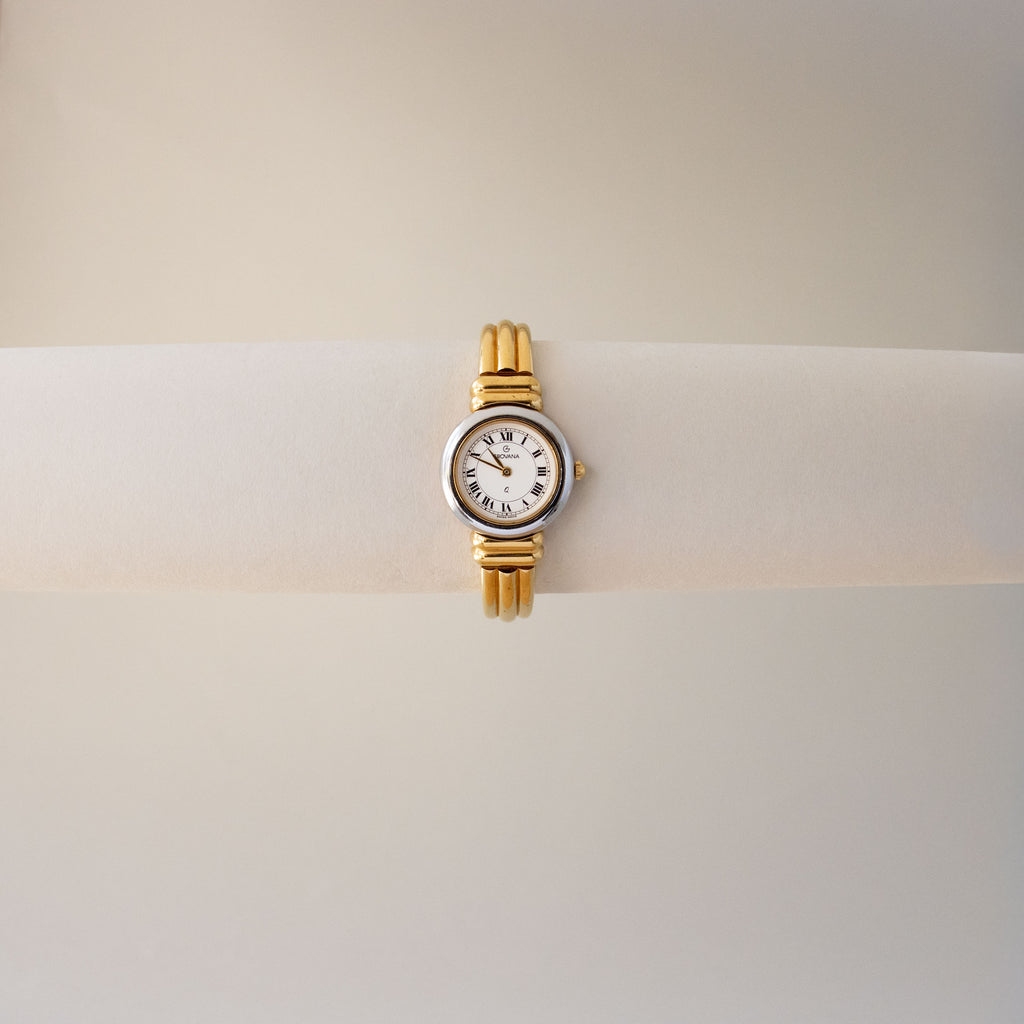 Vintage Grovana Swiss Roman Cuff Two Tone Watch