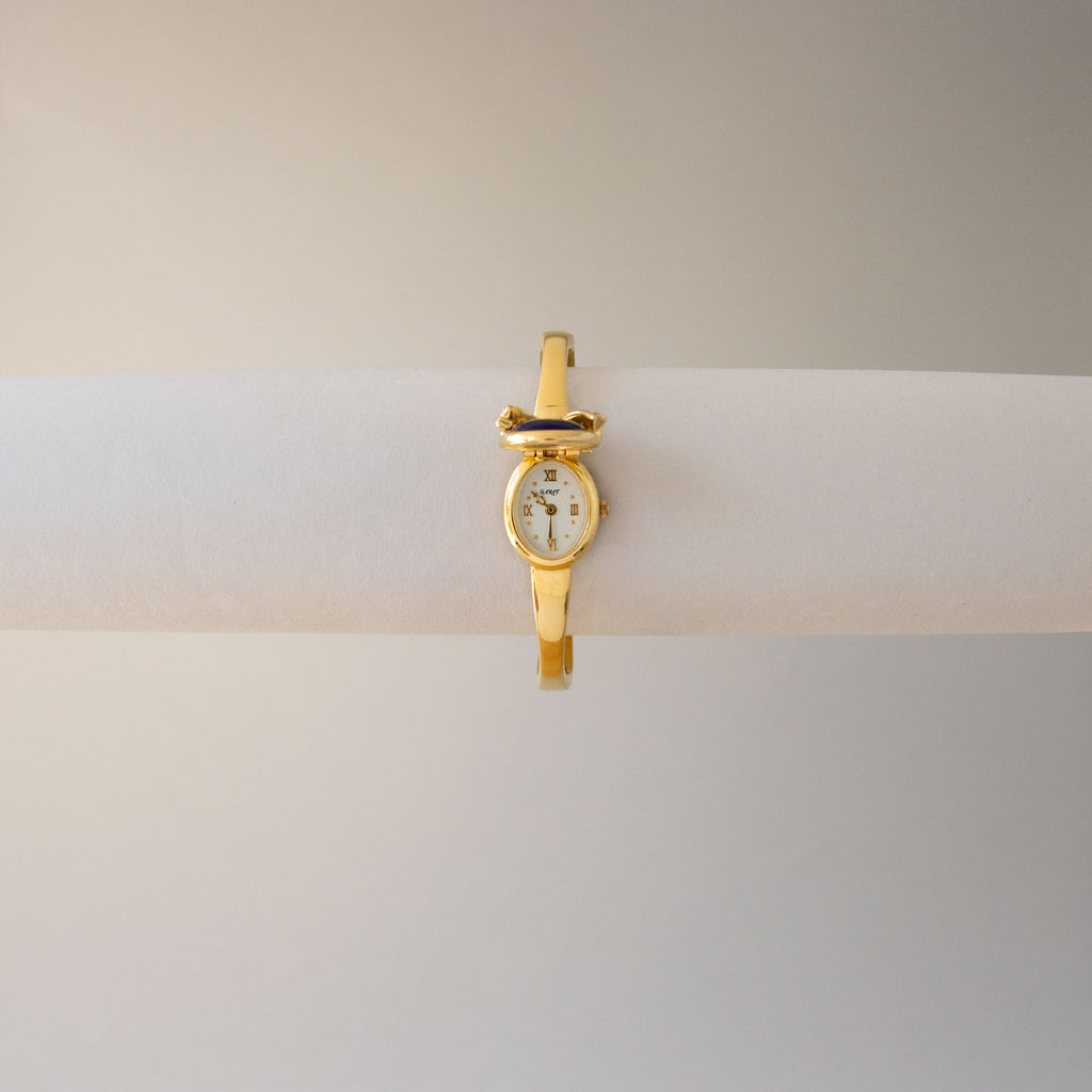 Vintage Garat Pave Bow Locket Cuff Gold Watch