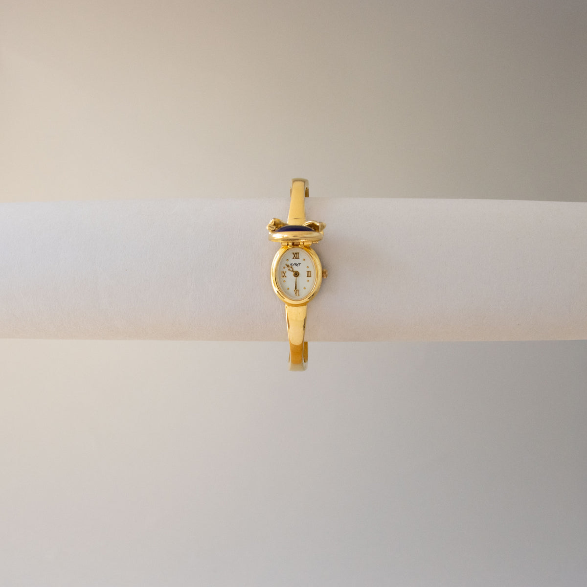 Vintage Garat Pave Bow Locket Cuff Gold Watch