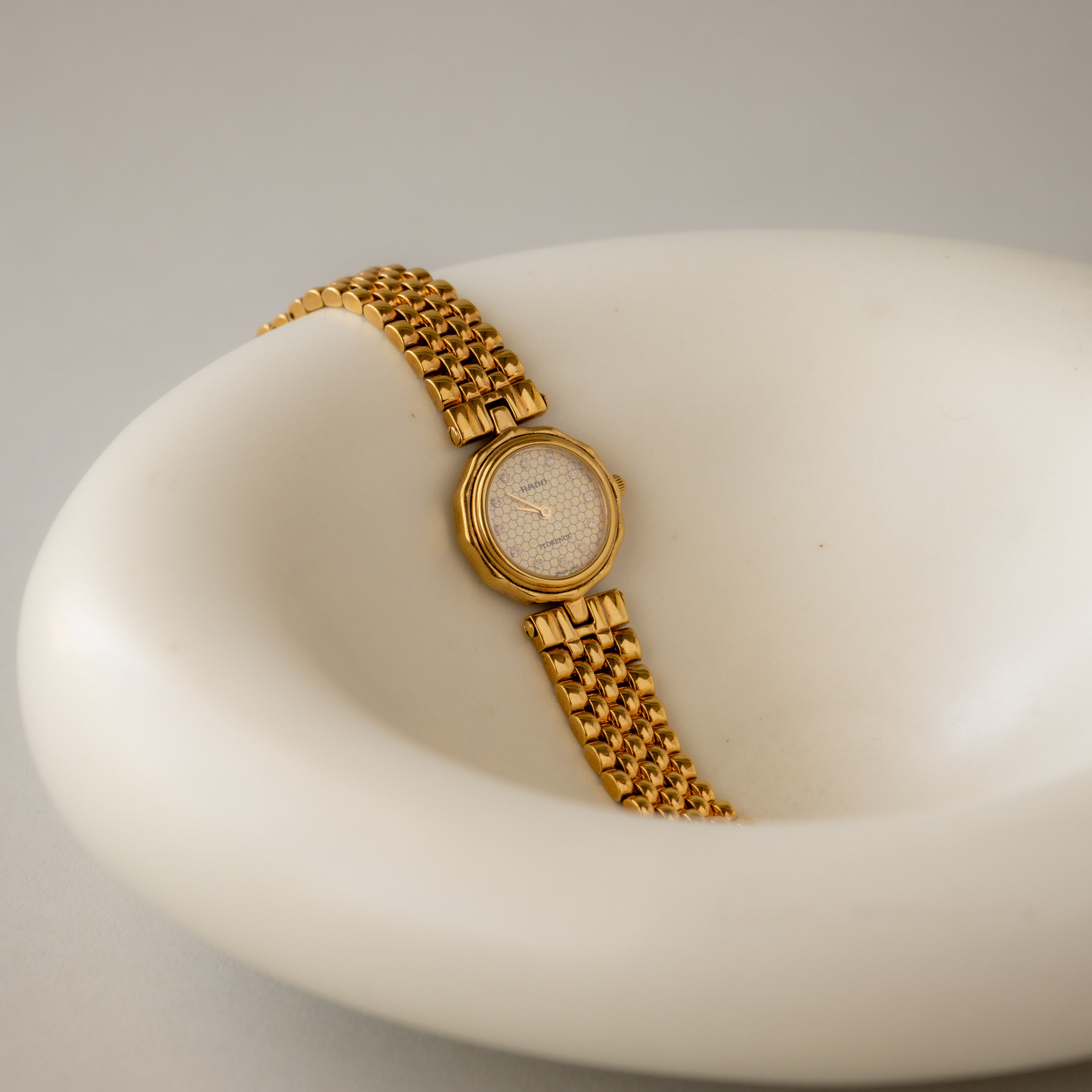 Vintage Rado Swiss Pave Honeycomb Gold Watch