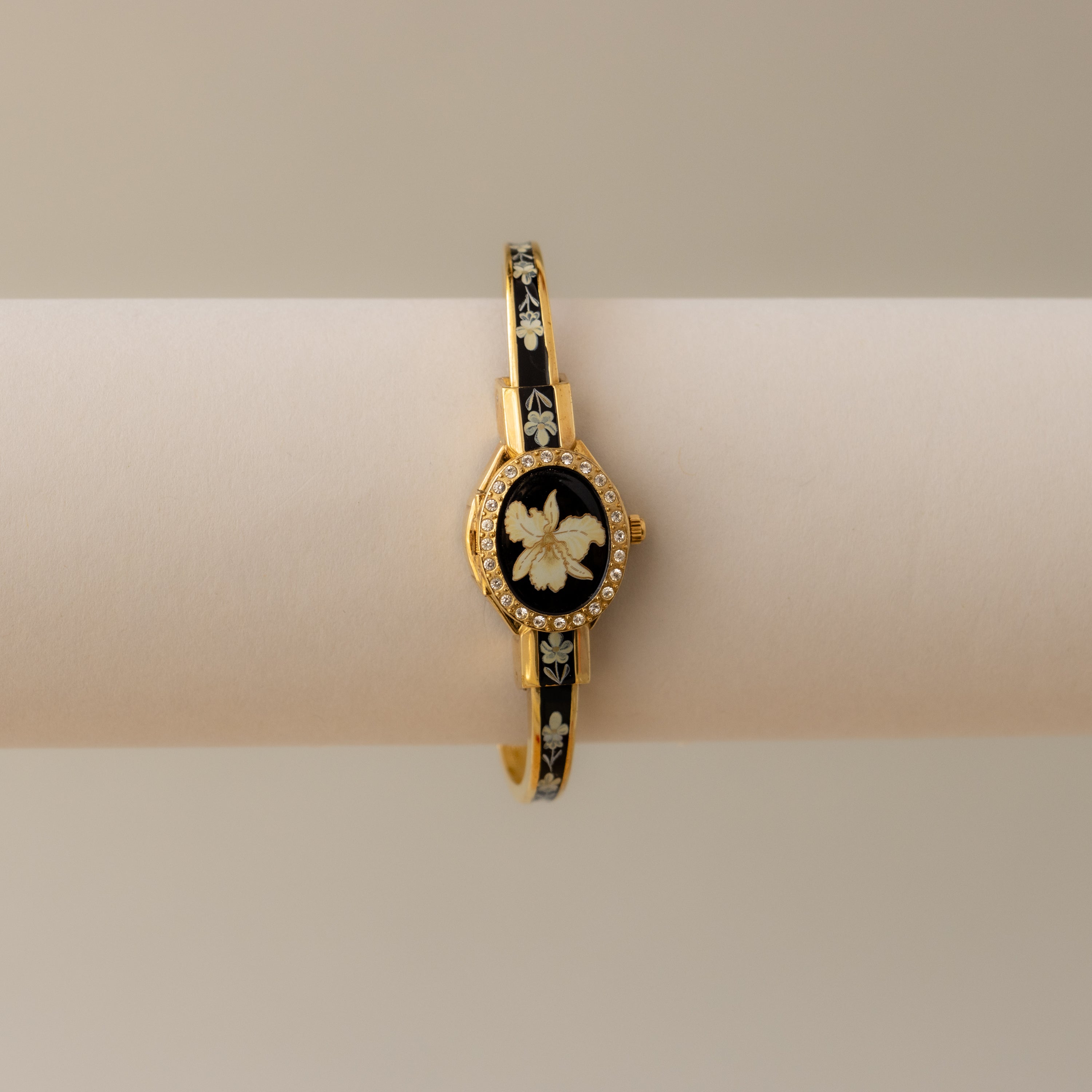 Vintage Andre Mouche Swiss Pave Locket Cuff Gold Watch