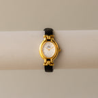 Vintage Fendi Swiss Oval Black Strap Gold Watch