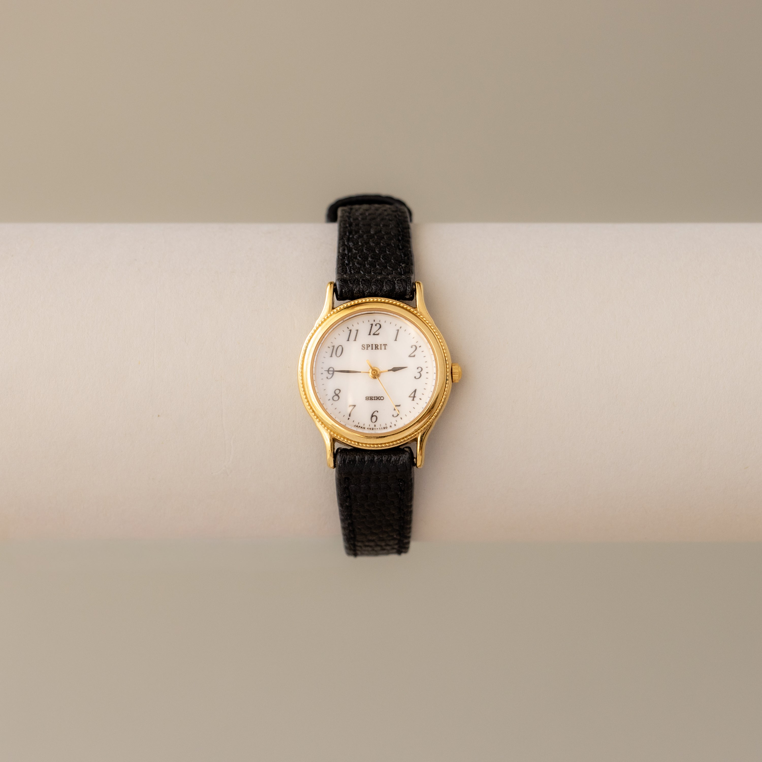 Vintage Seiko Spirit Black Leather Gold Watch