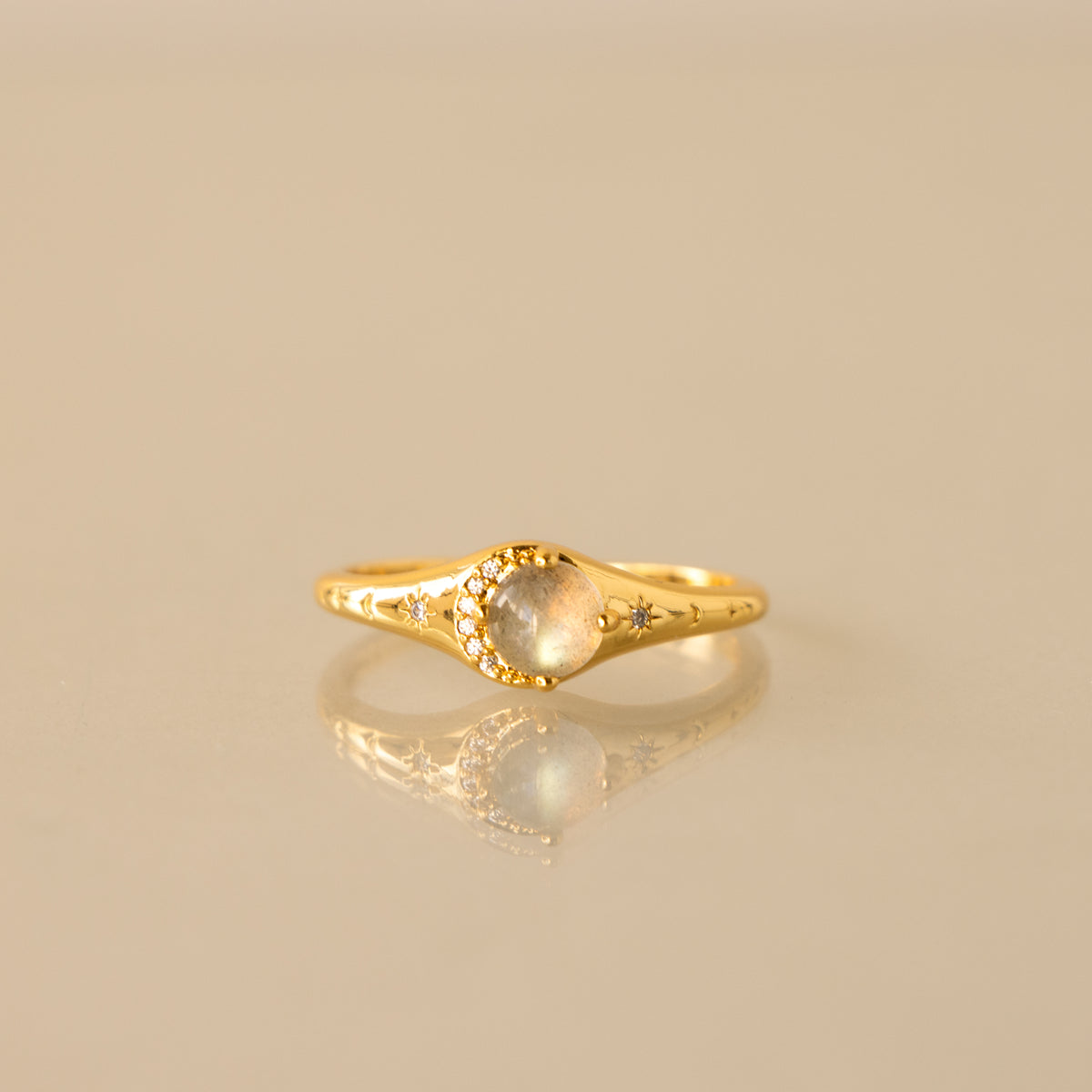 Moonstone & Diamond Signet Ring