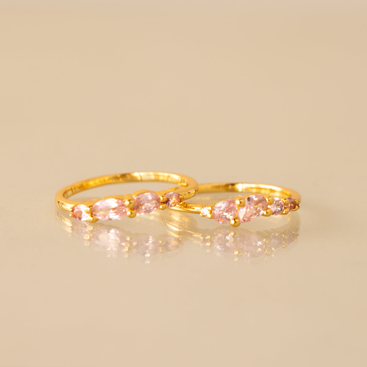 Pink Tourmaline Oval Ring Set